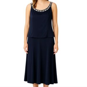 Alex Evenings Sleeveless Evening Dress Elegant Flowing Formal Beaded Neckline